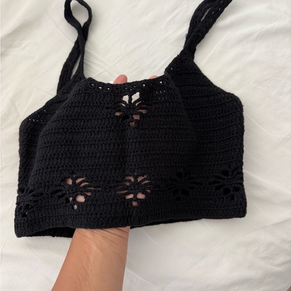 Free People Black Crochet Women Top
